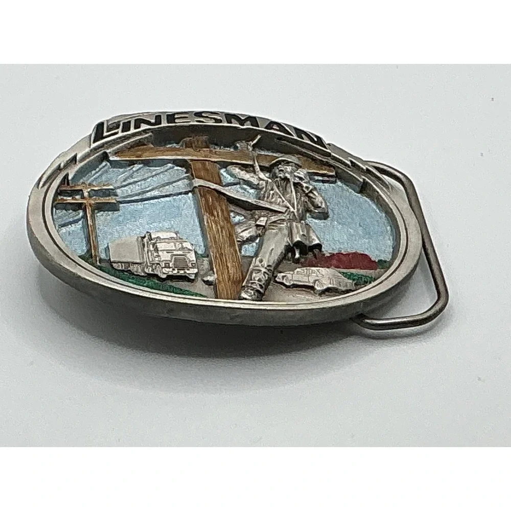 Vintage 1986 The Great American Buckle Co Linesman Pewter Belt Buckle 1809‎ Mens